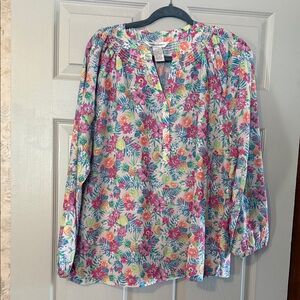 Floral Peasant Blouse - Pink Multicolor
